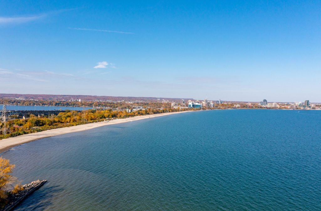 Burlington Beach with a clear blue sky